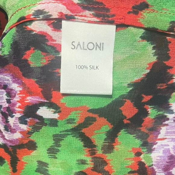 Saloni Emile Georgette Sheer Top 100% Silk Size 8 Floral Cherry Damask Tie Neck - Picture 6 of 7